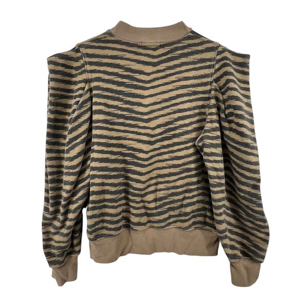 Agolde Size Medium Sweatshirt Striped Puff Sleeves Crew Neck Tan Cotton - Picture 2 of 3